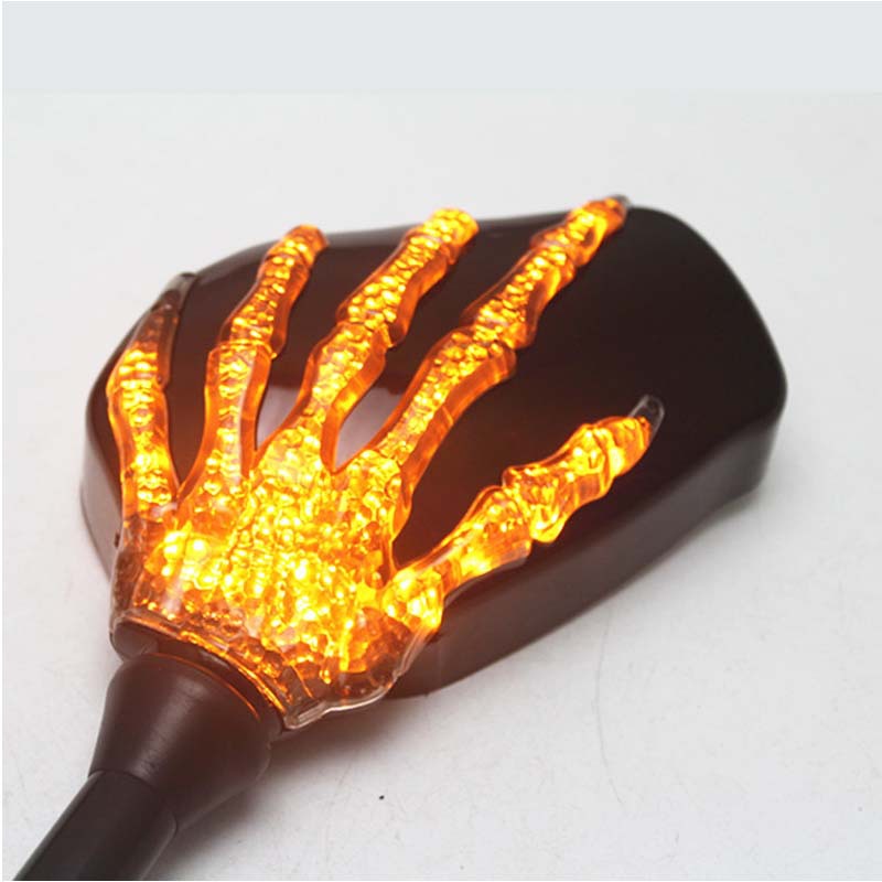 8mm 10mm Motorcycle Skeleton Skull Hand Claw Rearview Side Mirrors W/ Amber LED Turn Signal Lights For Harley Honda Universal