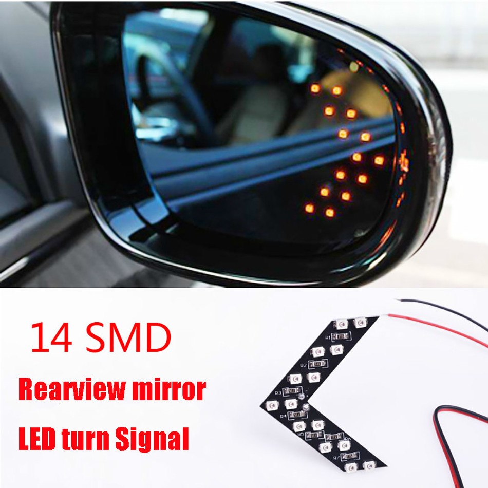 2pcs Arrow Panel 14 SMD LED Car Side Mirror Indicator Light Auto Turn Signal Light Car Styling LED Rear View Mirror AE