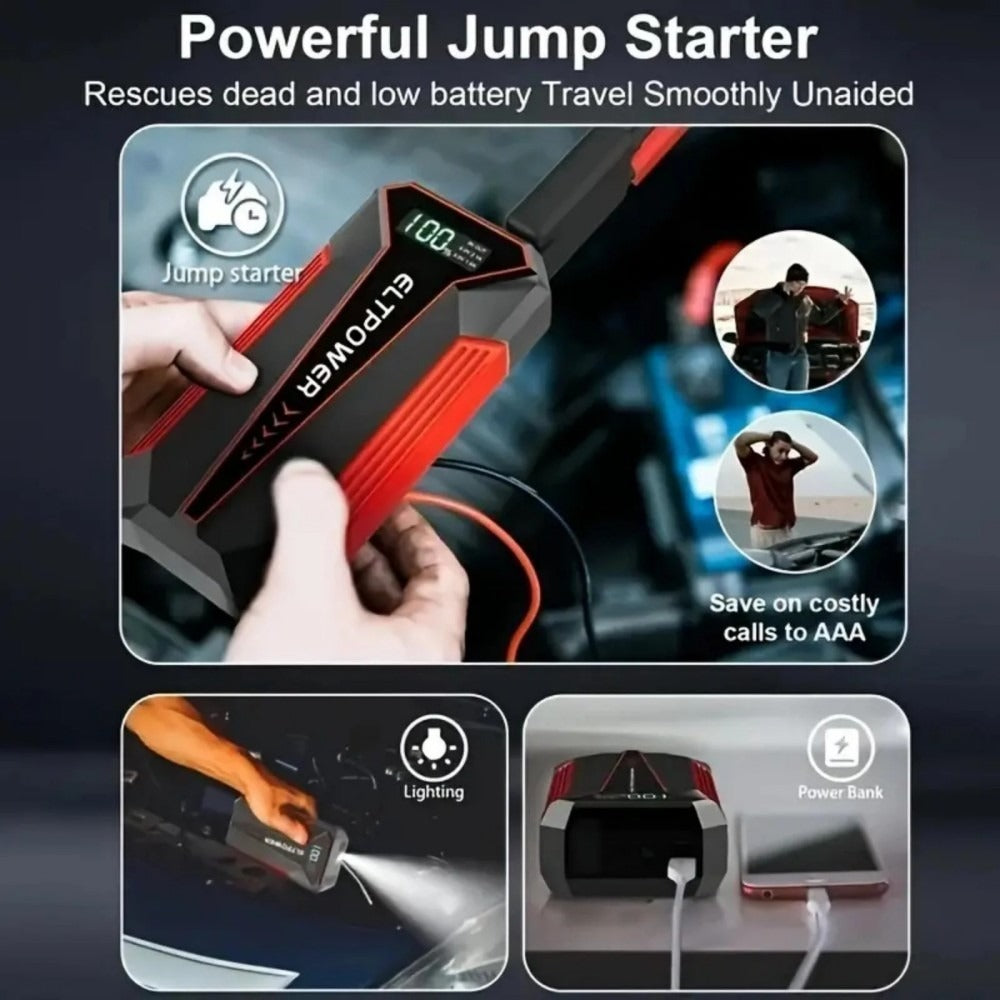 20000 MAh Car Jump Starter Power Supply With Dual USB Fast Charging And Red LED Light.