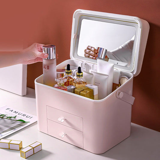 Large Capacity with Mirror Cosmetic Bag New Portable Oversized Storage Box Super Hot Suitcase for Women