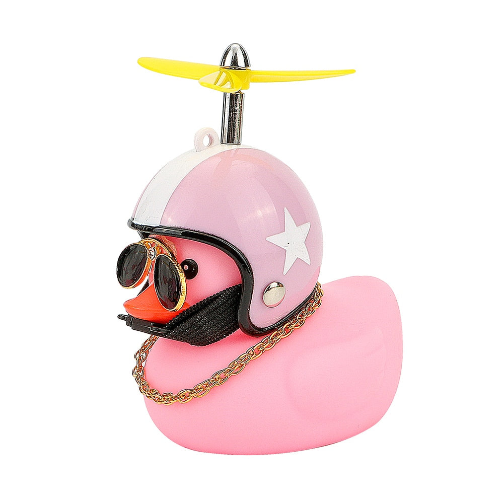 Car Duck with Helmet Broken Wind Small Yellow Duck Road Bike Motor Helmet Riding Cycling Car Accessories Decor Without Lights