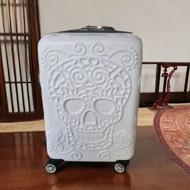 24 inc Black Skull Rolling Luggage Check In M Size Spinner Hardside Trolley Suitcase On Wheels