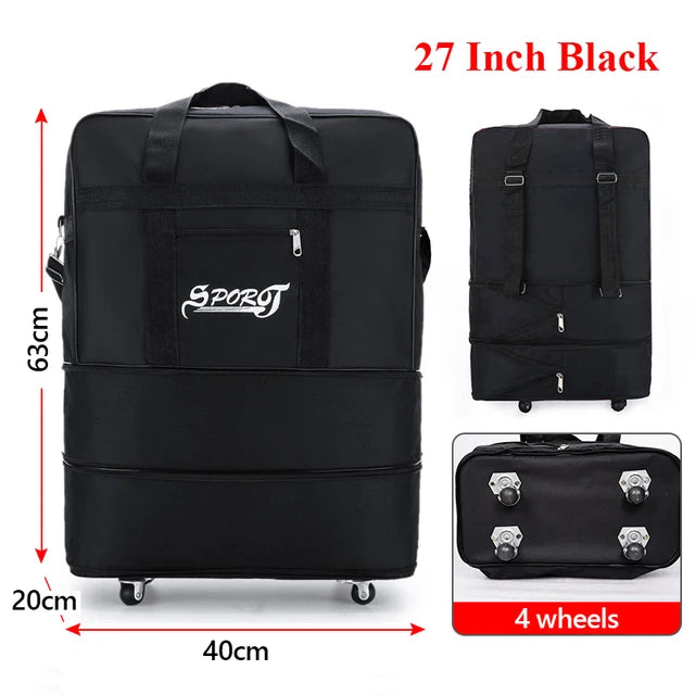 27 32 42Inch Travelling Pack Wheels For Women Men Expandable Foldable Trolley Luggage Versatile Black Suitcase For Weekend Trip