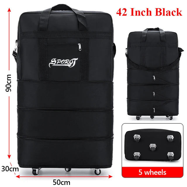 27 32 42Inch Travelling Pack Wheels For Women Men Expandable Foldable Trolley Luggage Versatile Black Suitcase For Weekend Trip