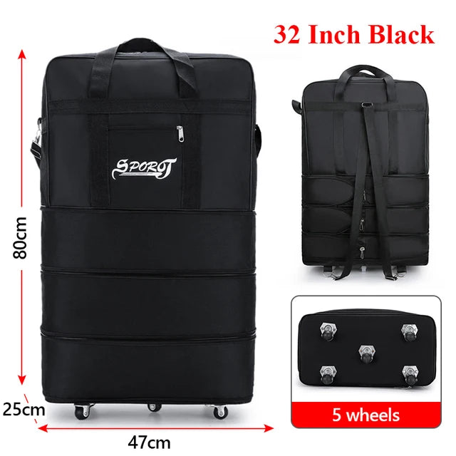 27 32 42Inch Travelling Pack Wheels For Women Men Expandable Foldable Trolley Luggage Versatile Black Suitcase For Weekend Trip