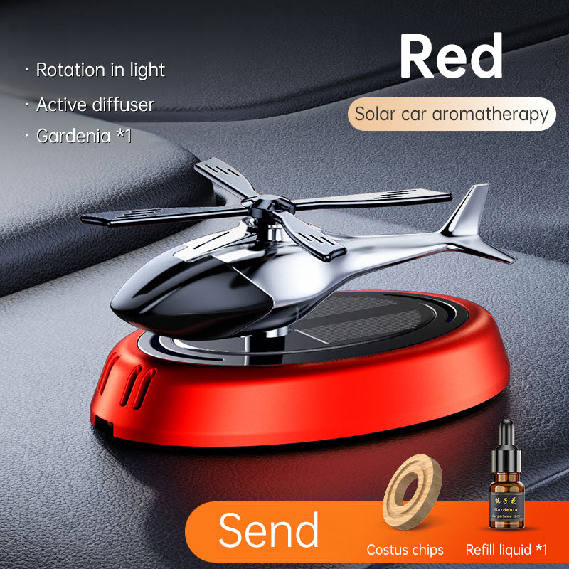 Solar Rotating Helicopter Aromatherapy Car Ornaments Car Air Freshener Alloy + ABS Wooden Aromatherapy Machine