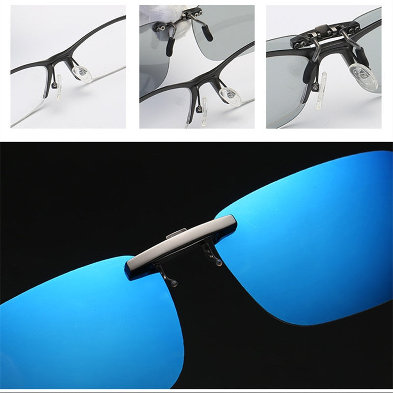 Cool Polarized Mirrored UV400 Lens Clips On Sunglasses Driving Night Vision Lens Sun Glasses Male Anti-UVA For Men Women