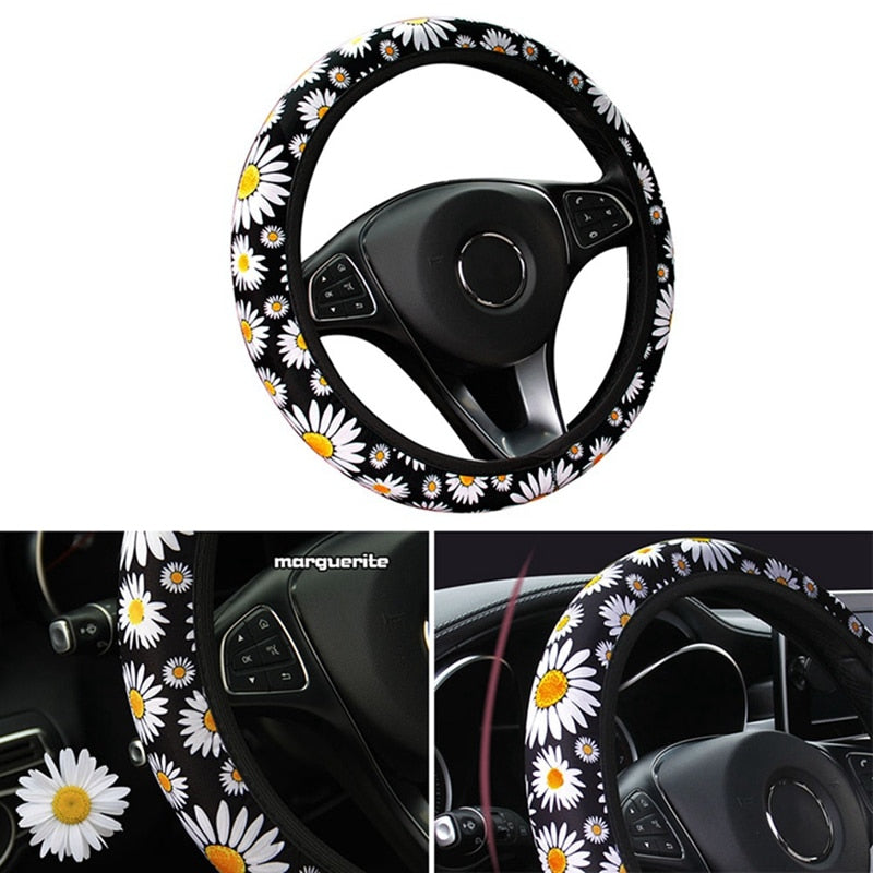 Cute Daisy Flower Car Interior Decoration Knitted Steering Wheel Cover Universal  Car Accessories Wheel Cover Without Inner Ring