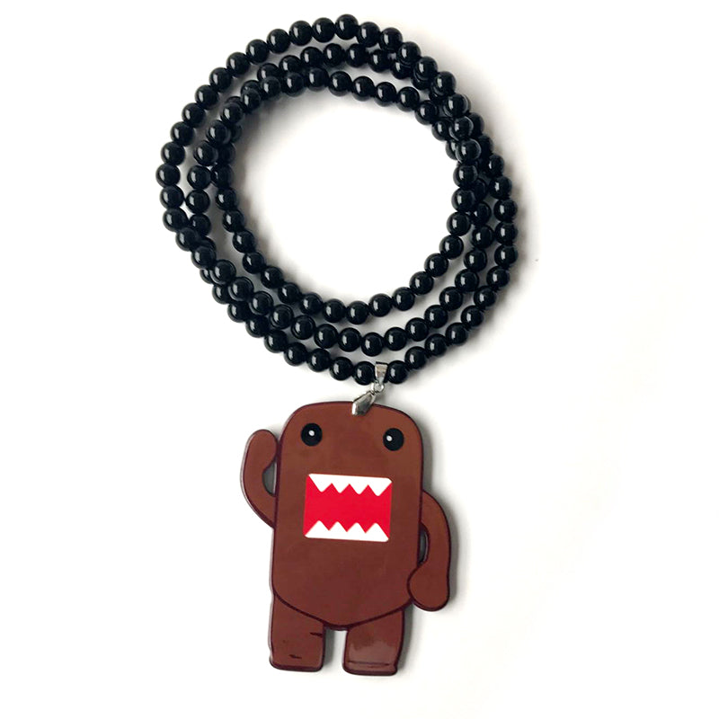 Brown DOMO KUN Badge Fashion Pendant Car Styling JDM Interior Rearview Mirror Ornament Beads Hellaflush Charm Hip Hop Necklace