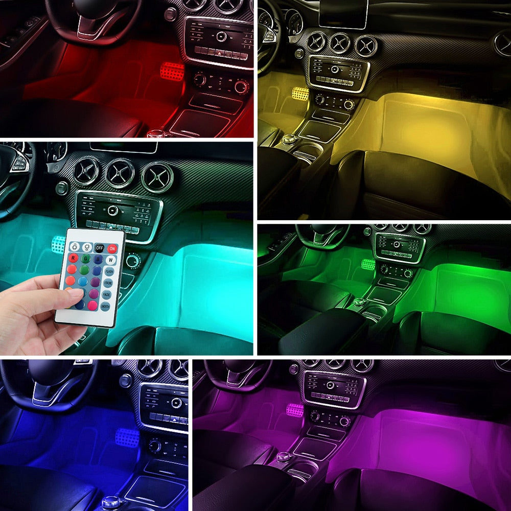 4pcs Car RGB LED Strip Light LED Strip Lights Colors Car Styling Decorative Atmosphere Lamps Car Interior Light With Remote