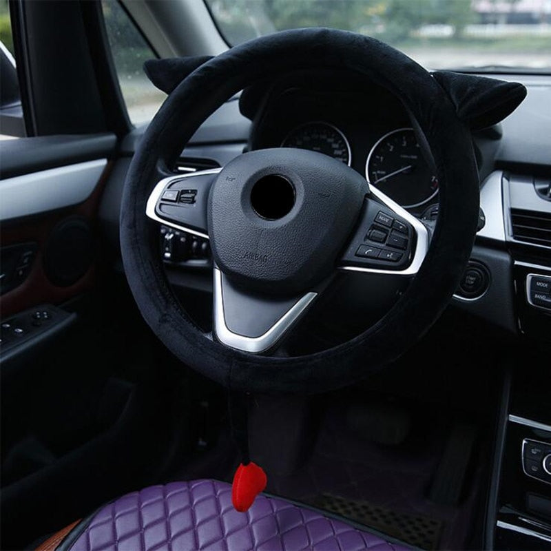 Cute Cat Ear Steering Wheel Cover Short Plush Winter Car Steering Wheel Covers For Girls