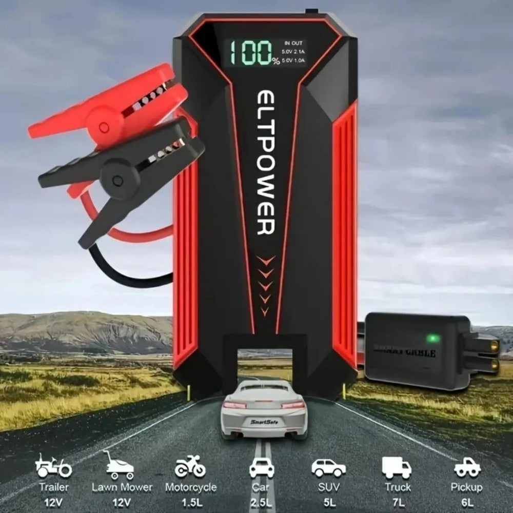 20000 MAh Car Jump Starter Power Supply With Dual USB Fast Charging And Red LED Light.