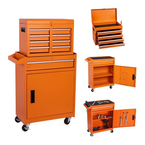 Tool Chest, 5-Drawer Rolling Tool Storage Cabinet With Detachable Top Tool Box, Liner, Universal Lockable Wheels, Adjustable Shelf, Locking Mechanism, Metal Tool Cart For Garage Workshop