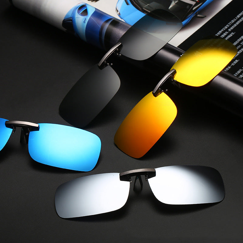 Cool Polarized Mirrored UV400 Lens Clips On Sunglasses Driving Night Vision Lens Sun Glasses Male Anti-UVA For Men Women