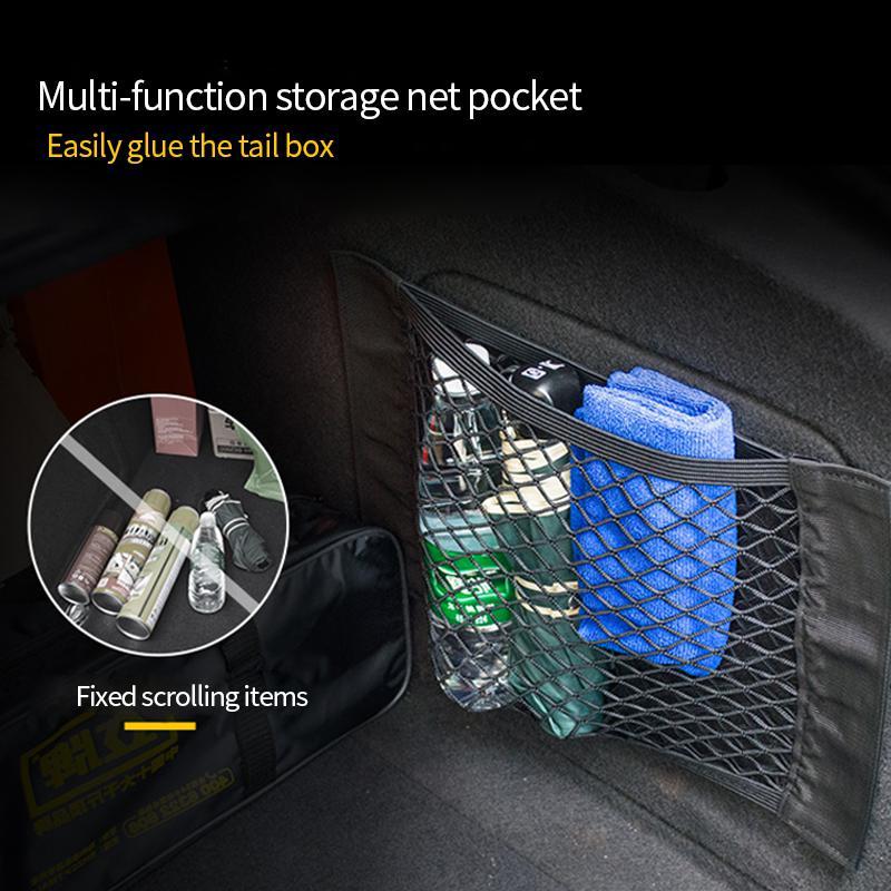 Car Back Rear Trunk Seat Storage Bag Mesh Auto Organizer double-deck Elastic String Net Magic Sticker Pocket Bag Car Accessories