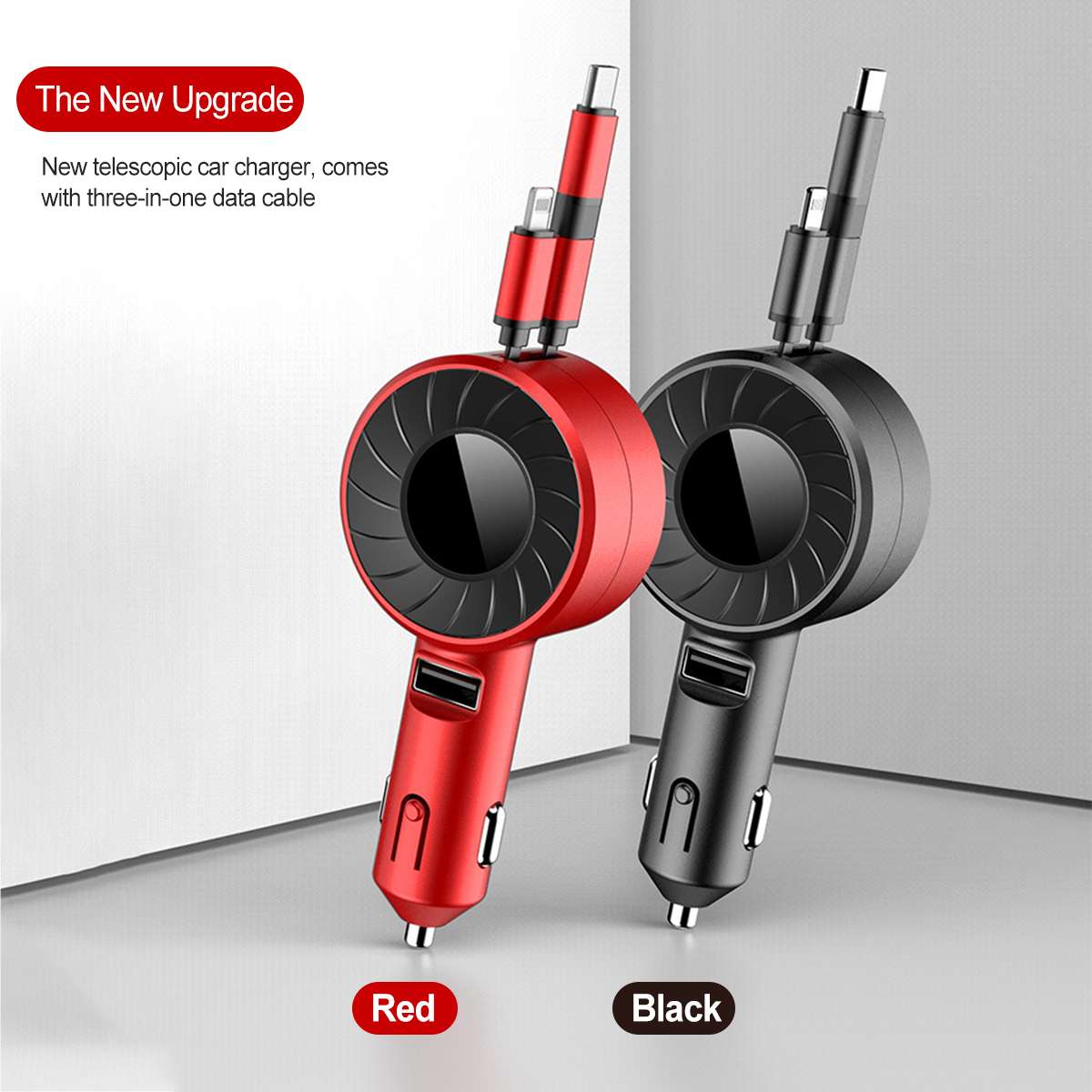 3-IN-1 Car Charger Mobile Phone  Adapter For IOS/Android/Type-C USB Retractable Charging Cable 4.2A Fast Charing For Truck