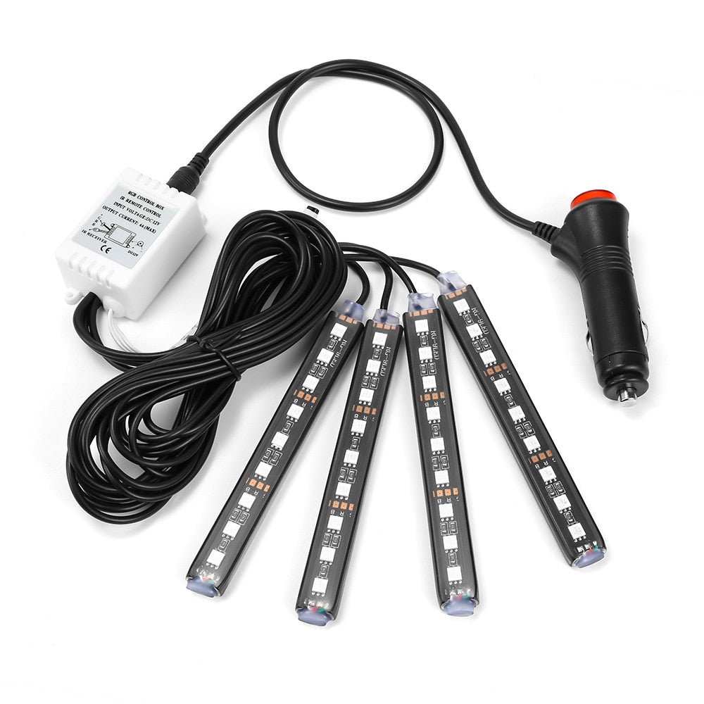 4pcs Car RGB LED Strip Light LED Strip Lights Colors Car Styling Decorative Atmosphere Lamps Car Interior Light With Remote