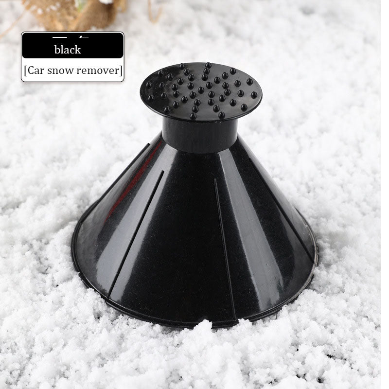 Multifunctional conical de icing device, windshield, car ice scraper, funnel de icing device, snow scraper, circular scraper