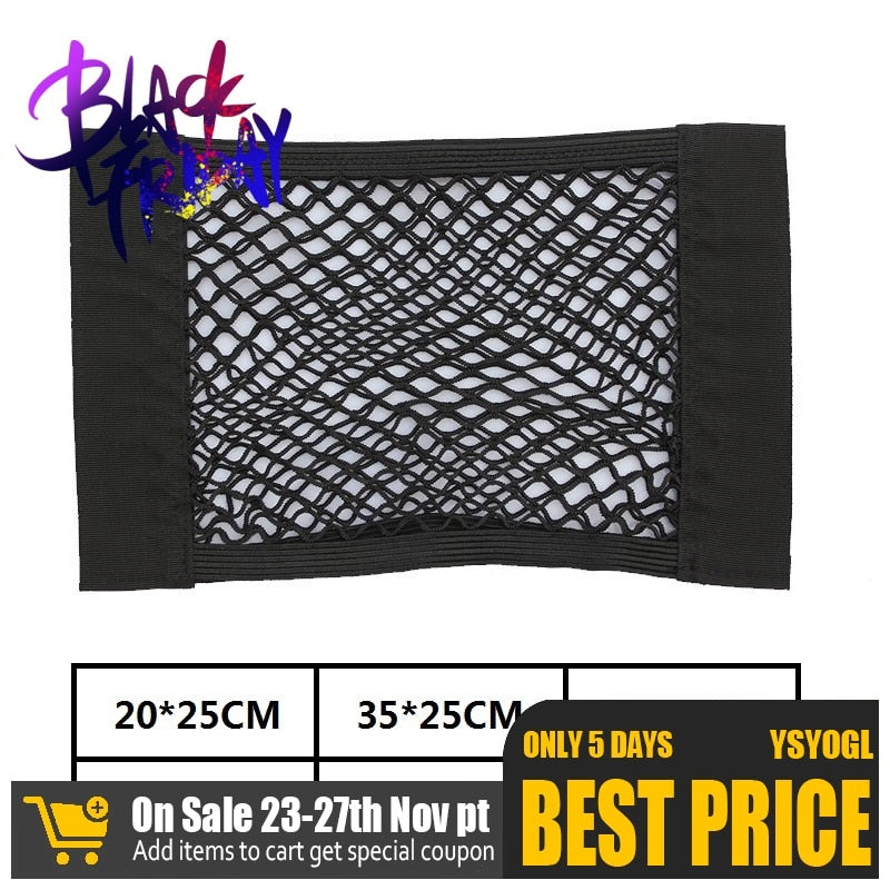 Car Back Rear Trunk Seat Storage Bag Mesh Auto Organizer double-deck Elastic String Net Magic Sticker Pocket Bag Car Accessories