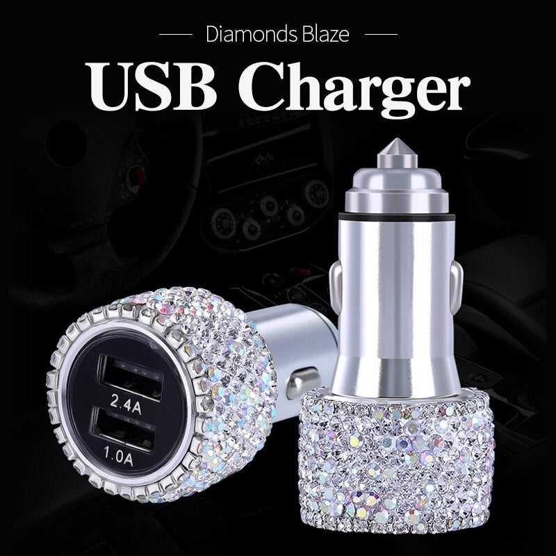 USB Car Charger For Mobile Phone Tablet GPS Fast Charger Car-Charger Dual USB Car Phone Charger Data Line Wire in Car Ornaments