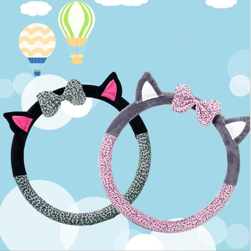 Cute Cat Ear Steering Wheel Cover Short Plush Winter Car Steering Wheel Covers For Girls