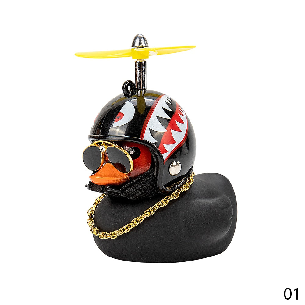 Car Duck with Helmet Broken Wind Small Yellow Duck Road Bike Motor Helmet Riding Cycling Car Accessories Decor Without Lights