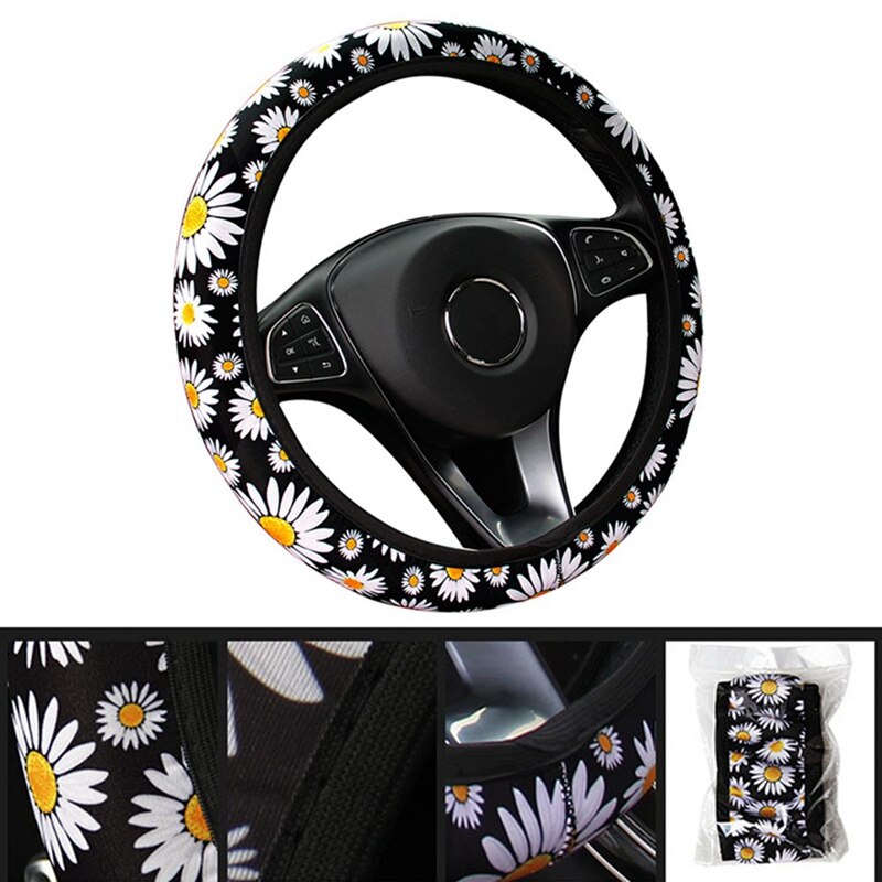 Cute Daisy Flower Car Interior Decoration Knitted Steering Wheel Cover Universal  Car Accessories Wheel Cover Without Inner Ring