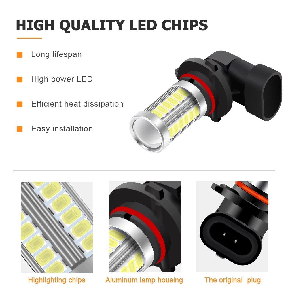 2pcs H8 H11 LED Bulbs HB4 9006 HB3 9005 H16 JP H9 Fog Lights Driving 5730 33SMD Tail Lamp Car Light parking 12V Auto 6000K White