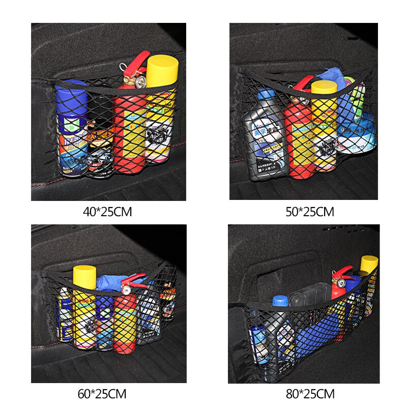 Car Back Rear Trunk Seat Storage Bag Mesh Auto Organizer double-deck Elastic String Net Magic Sticker Pocket Bag Car Accessories