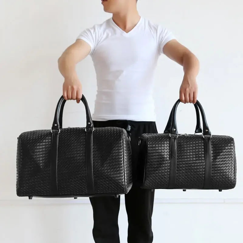 Large Capacity Men's and Women's Shoulder Luggage Bag Travel Bag Black Business Trip Bag New Woven Handheld Travel Bag