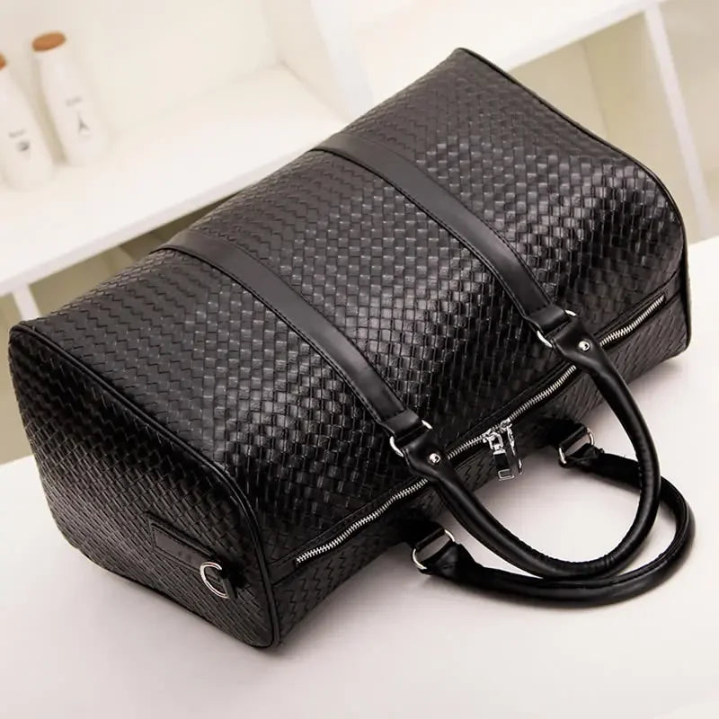 Large Capacity Men's and Women's Shoulder Luggage Bag Travel Bag Black Business Trip Bag New Woven Handheld Travel Bag