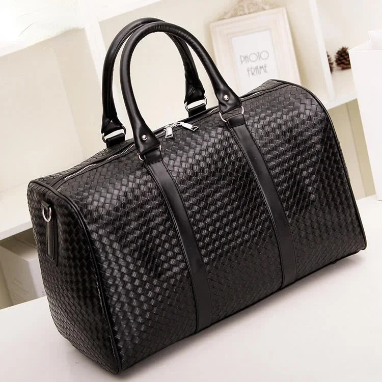 Large Capacity Men's and Women's Shoulder Luggage Bag Travel Bag Black Business Trip Bag New Woven Handheld Travel Bag