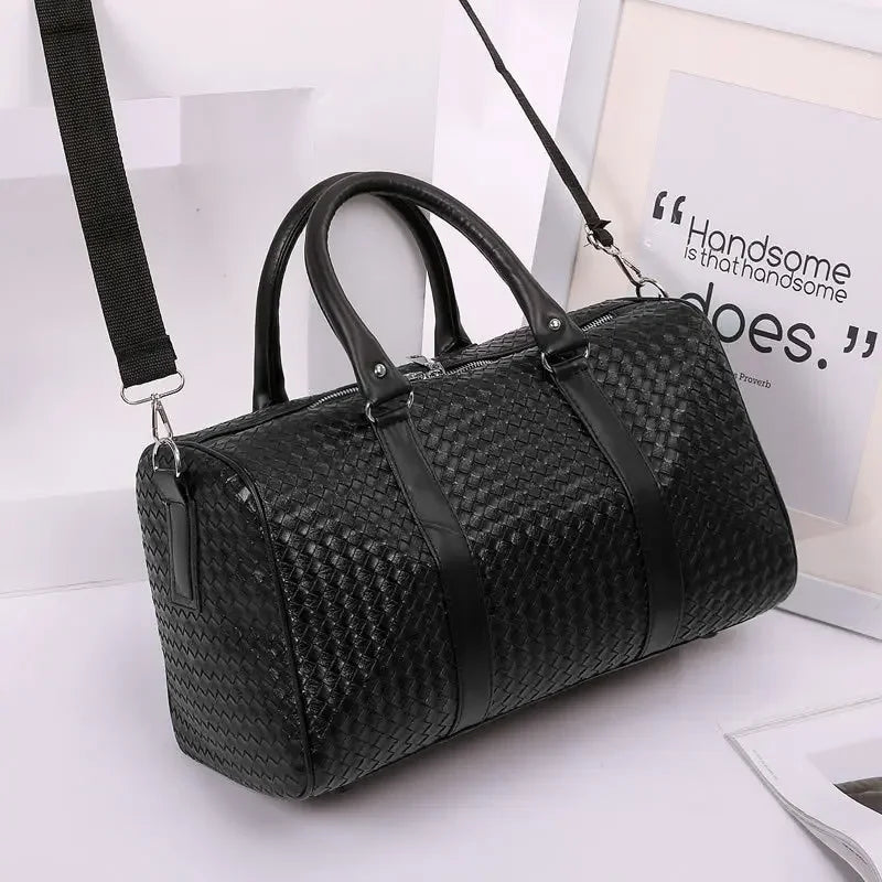 Large Capacity Men's and Women's Shoulder Luggage Bag Travel Bag Black Business Trip Bag New Woven Handheld Travel Bag