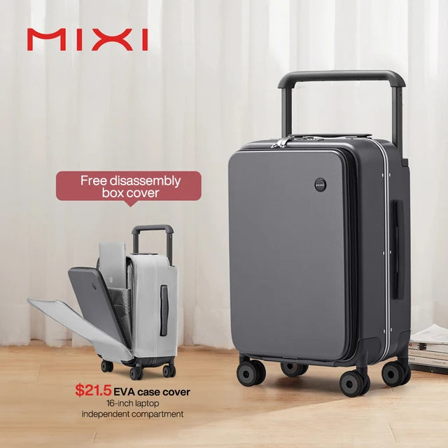 Mixi 2024 New Design Wide Handle Suitcase Men Carry-On Luggage Women Travel Trolley Case 20 Inch Cabin PC Aluminum Frame M9275