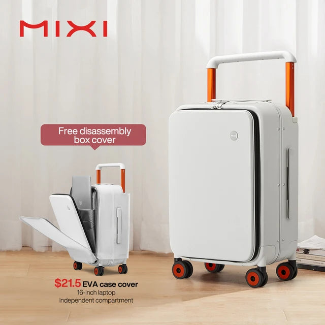 Mixi 2024 New Design Wide Handle Suitcase Men Carry-On Luggage Women Travel Trolley Case 20 Inch Cabin PC Aluminum Frame M9275