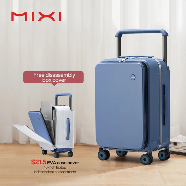 Mixi 2024 New Design Wide Handle Suitcase Men Carry-On Luggage Women Travel Trolley Case 20 Inch Cabin PC Aluminum Frame M9275