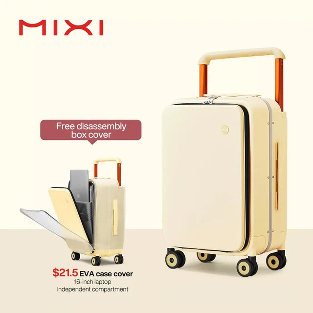 Mixi 2024 New Design Wide Handle Suitcase Men Carry-On Luggage Women Travel Trolley Case 20 Inch Cabin PC Aluminum Frame M9275