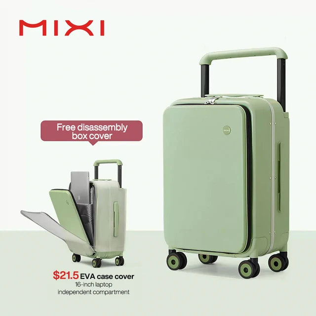 Mixi 2024 New Design Wide Handle Suitcase Men Carry-On Luggage Women Travel Trolley Case 20 Inch Cabin PC Aluminum Frame M9275