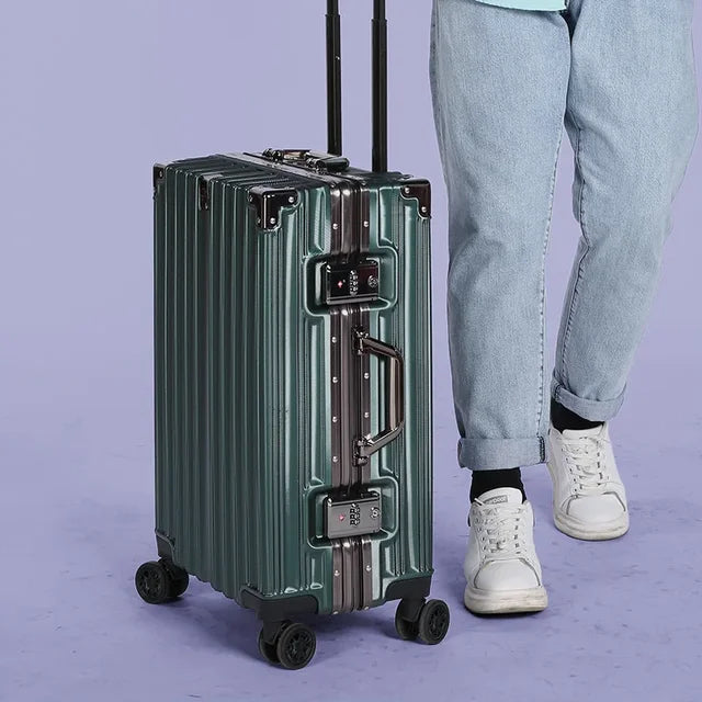 Trolley Luggage Aluminum Frame Rolling Luggage Case 20 24 26 28 inch Travel Suitcase on Wheels Combination Lock Carry on Luggage