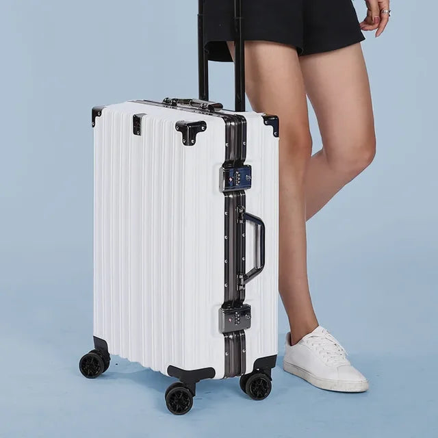 Trolley Luggage Aluminum Frame Rolling Luggage Case 20 24 26 28 inch Travel Suitcase on Wheels Combination Lock Carry on Luggage