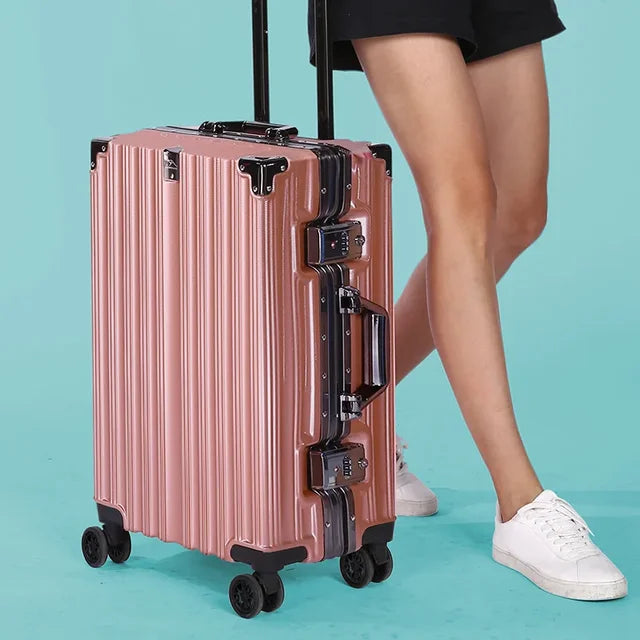 Trolley Luggage Aluminum Frame Rolling Luggage Case 20 24 26 28 inch Travel Suitcase on Wheels Combination Lock Carry on Luggage